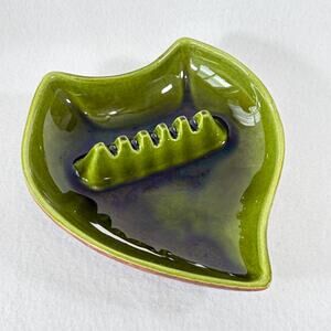 Ceramic Ashtray Green Leaf made in USA Vintage CALIFORNIA POTTERY 7002
